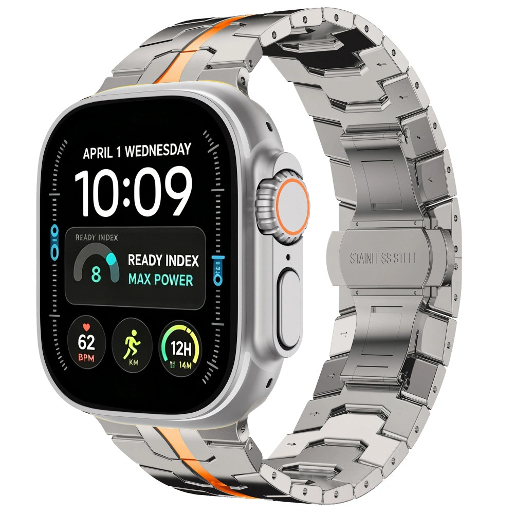 Tech-Protect Stainless Apple Watch 8 / 9 / 10 / 11 / 12 / SE / Ultra (44/45/46/49mm) szíj, fém, ezüst-narancs